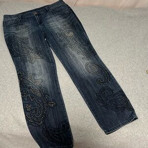 Chicos Paisley Studded Jeans Size 10 Boho Straight Festival Artsy